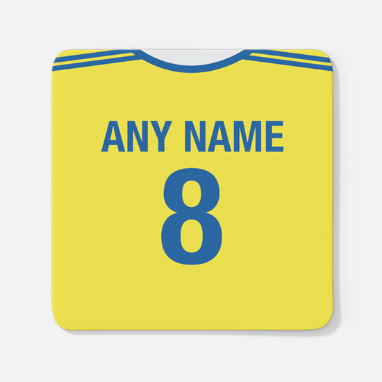 Sweden Retro Style Home Kit Shirt Inspired Colours for Personalised Football Coaster with optional Mug. Perfect item for the Blågult fan.