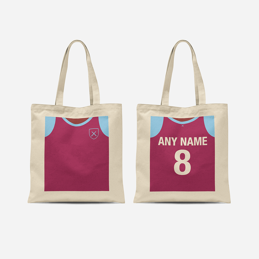 West Ham Inspired Retro Style Home Kit Colours 'Personalised' Football Unisex Tote Bag.