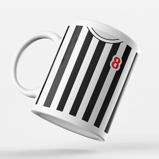 Newcastle Retro Style Home Kit Shirt Inspired Colours for Personalised Football Mug with optional Coaster.