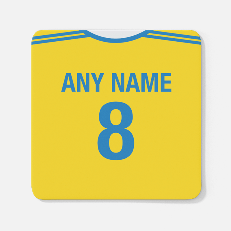 Ukraine Retro Style Home Kit Shirt Inspired Colours for Personalised Football Coaster with optional Mug. Perfect item for the Zbirna fan.