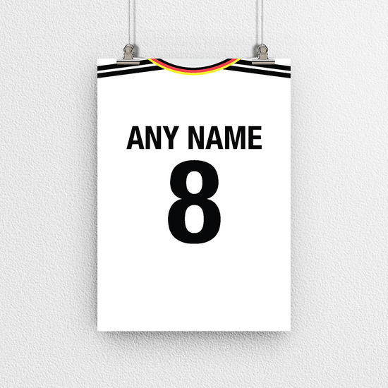 Germany Retro Home Kit Shirt Inspired Colours for Personalised Football Poster Print. Perfect item for the Die Nationalelf fan.