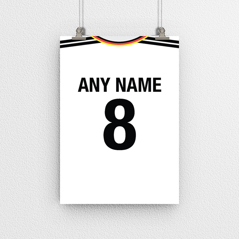 Germany Retro Home Kit Shirt Inspired Colours for Personalised Football Poster Print. Perfect item for the Die Nationalelf fan.