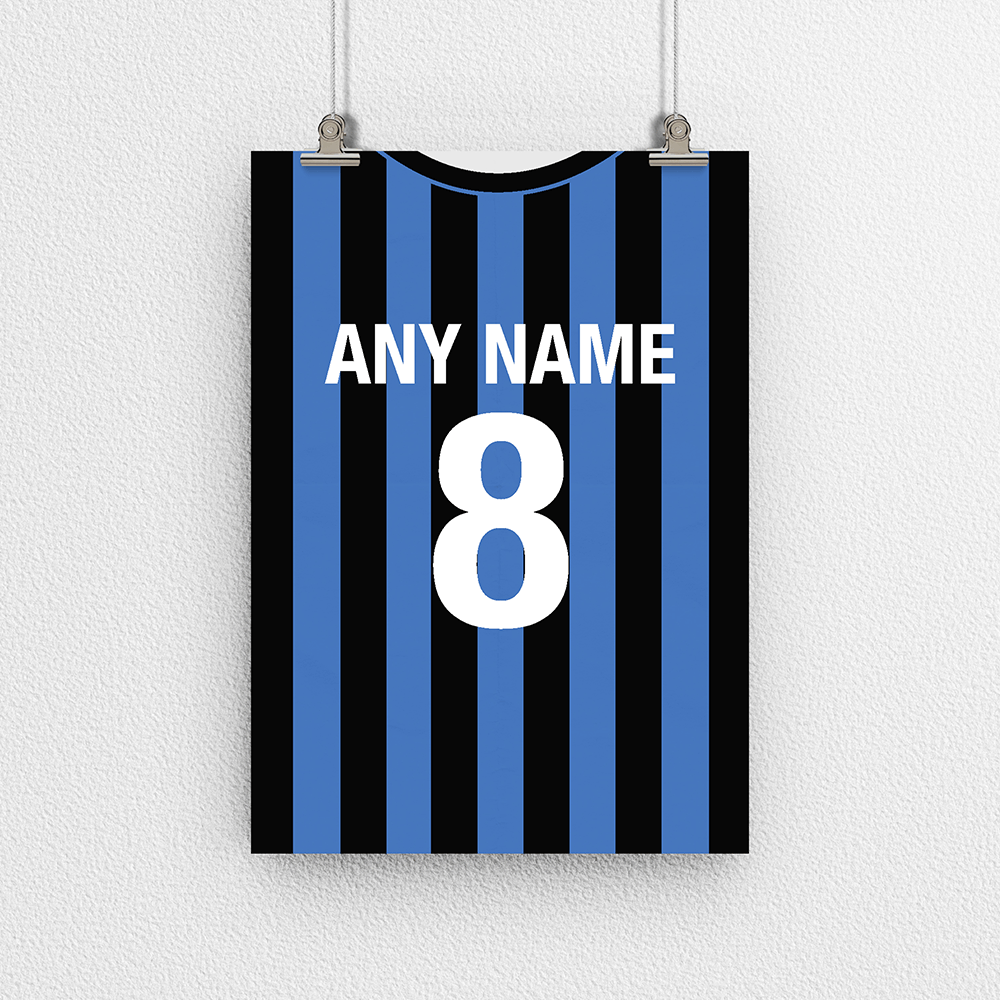 Inter Milan Retro Home Kit Shirt Inspired Colours for Personalised Football Poster Print.