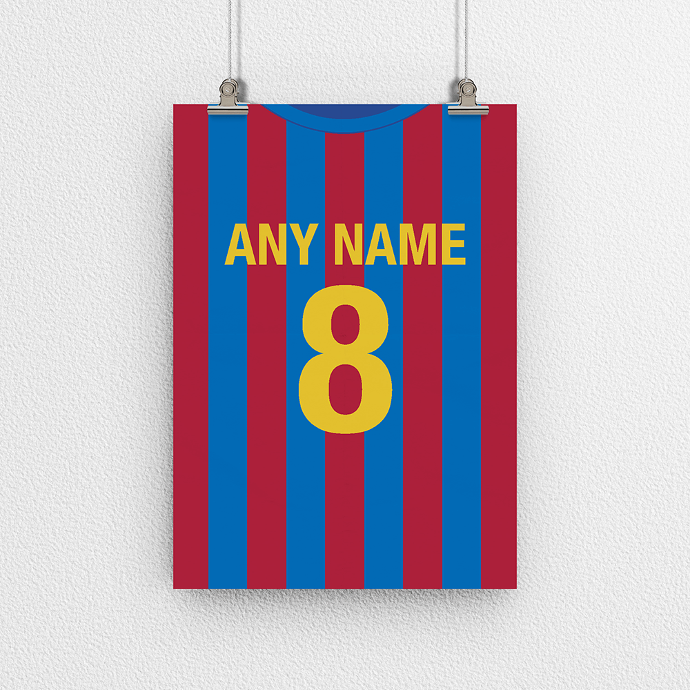 Barcelona Retro Home Kit Shirt Inspired Colours for Personalised Football Poster Print.