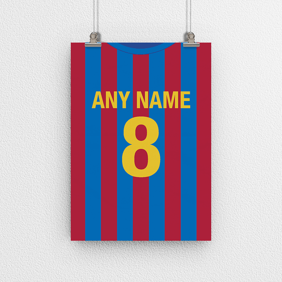 Barcelona Retro Home Kit Shirt Inspired Colours for Personalised Football Poster Print.