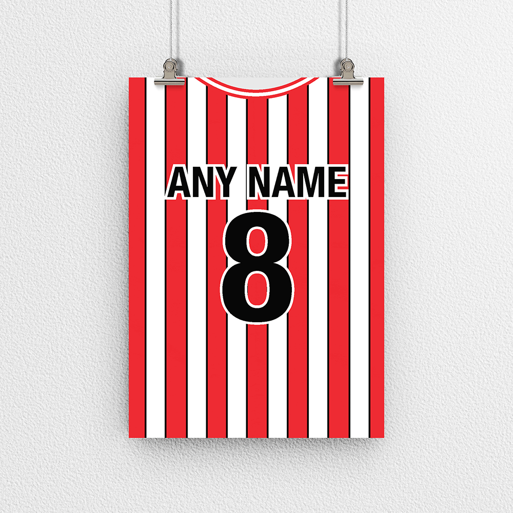 Sheffield United Retro Home Kit Shirt Inspired Colours for Personalised Football Poster Print.