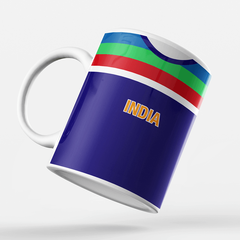 India Retro Style Home Kit Shirt Inspired Colours for Personalised Football Mug with optional Coaster. Perfect item for the Men In Blue fan.