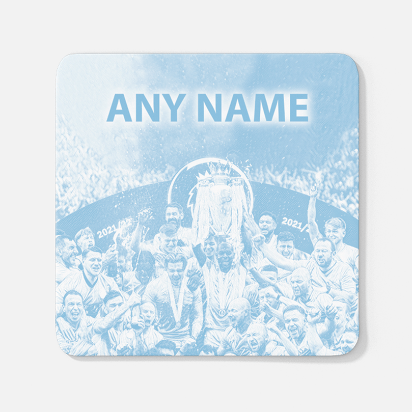 Manchester City 2021/2022 Champions Inspired 'Personalised' Football Coaster With Optional Mug Set