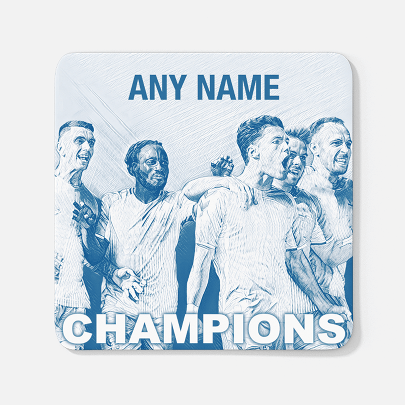 Coventry City 2019/2020 Champions Inspired Colours for Personalised Football Coaster with optional Mug. Perfect item for The Sky Blues fan.