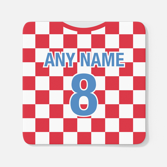 Croatia Retro Style Home Kit Shirt Inspired Colours for Personalised Football Coaster with optional Mug. Perfect item for the Vatreni fan.