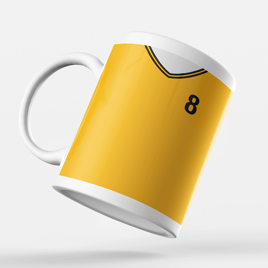 Wolverhampton Retro Style Home Kit Shirt Inspired Colours for Personalised Football Mug with optional Coaster.