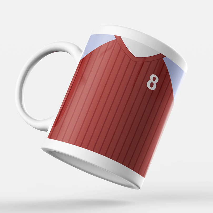 Aston Villa Retro Style Home Kit Shirt Inspired Colours for Personalised Football Mug with optional Coaster.