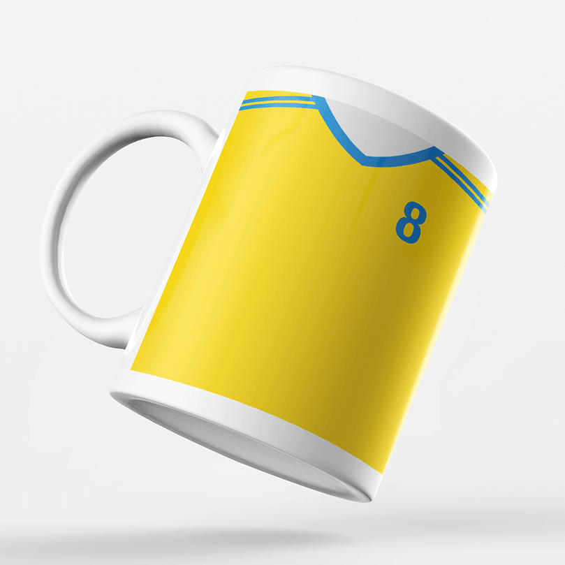 Ukraine Retro Style Home Kit Shirt Inspired Colours for Personalised Football Mug with optional Coaster. Perfect item for the Zbirna fan.