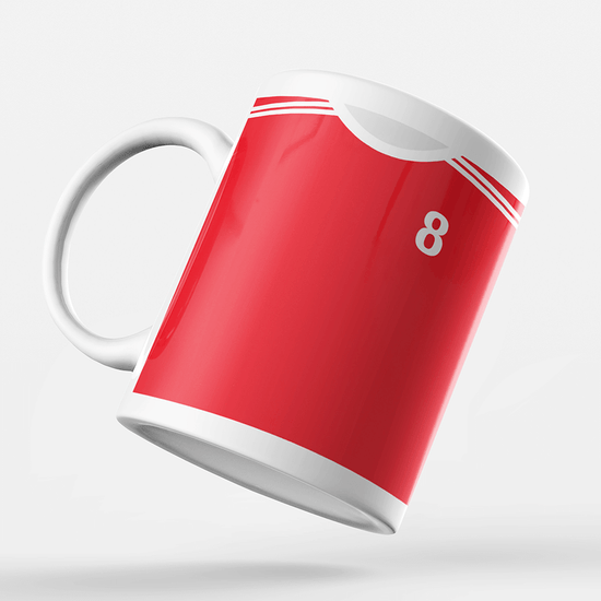 Bayern Munich Retro Style Home Kit Shirt Inspired Colours for Personalised Football Mug with optional Coaster.