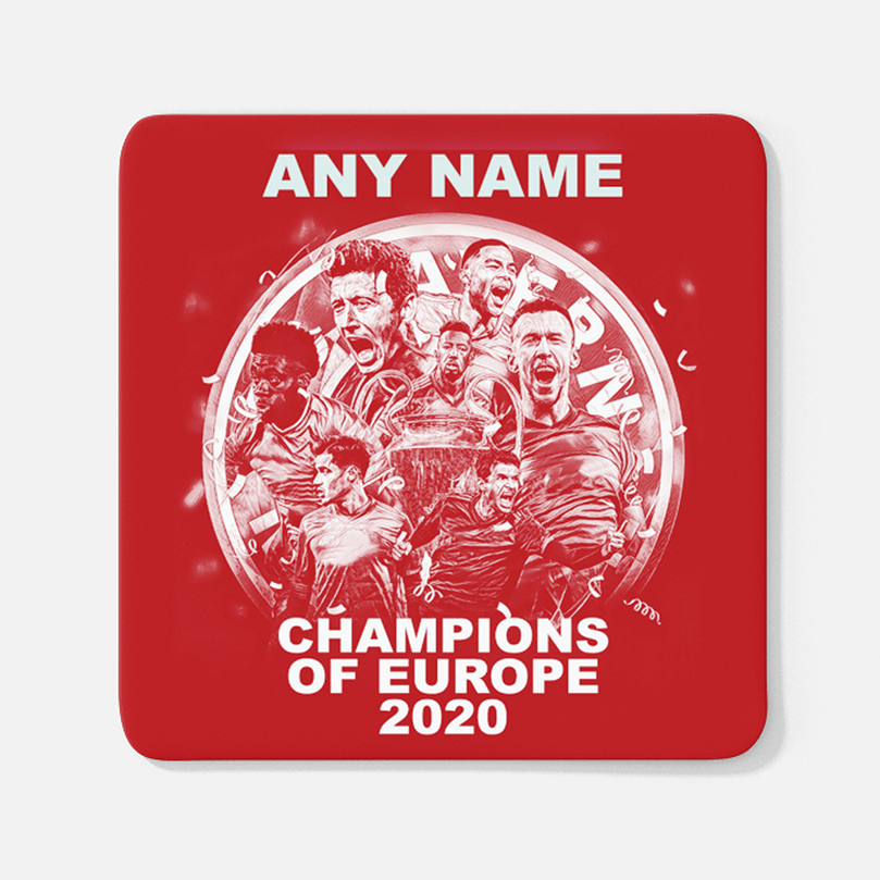 Bayern Munich 2019/2020 Champions of Europe Inspired Colours for Personalised Football Coaster with optional Mug. Perfect item for the Bavarians fan.