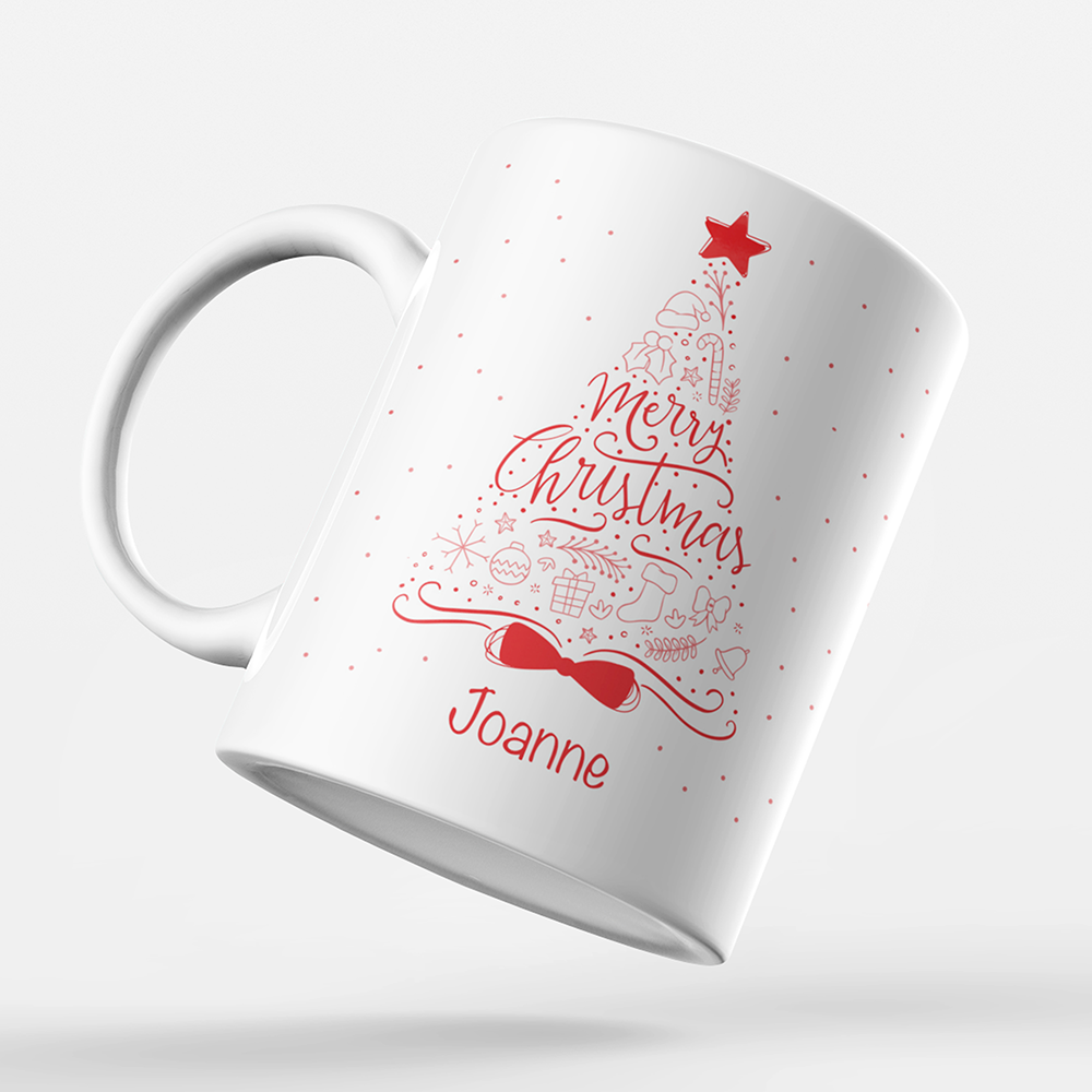 Merry Christmas 'Personalised' Mug. Xmas Tree.