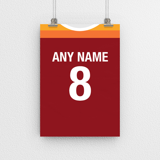 Roma Retro Home Kit Shirt Inspired Colours for Personalised Football Poster Print.