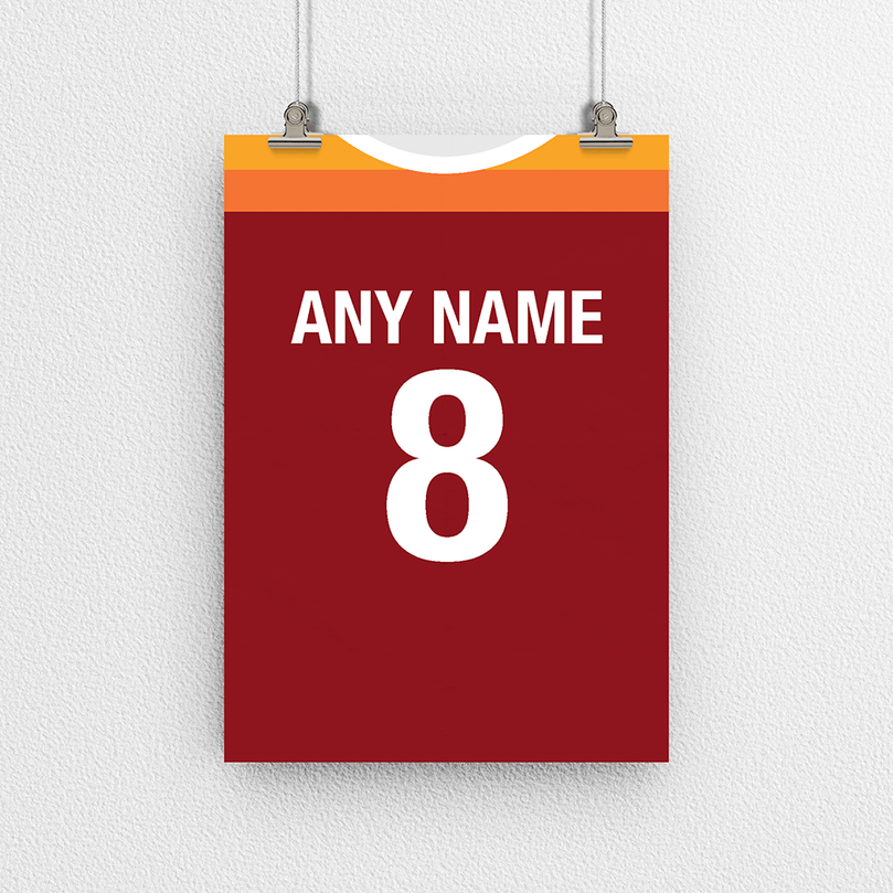 Roma Retro Home Kit Shirt Inspired Colours for Personalised Football Poster Print.