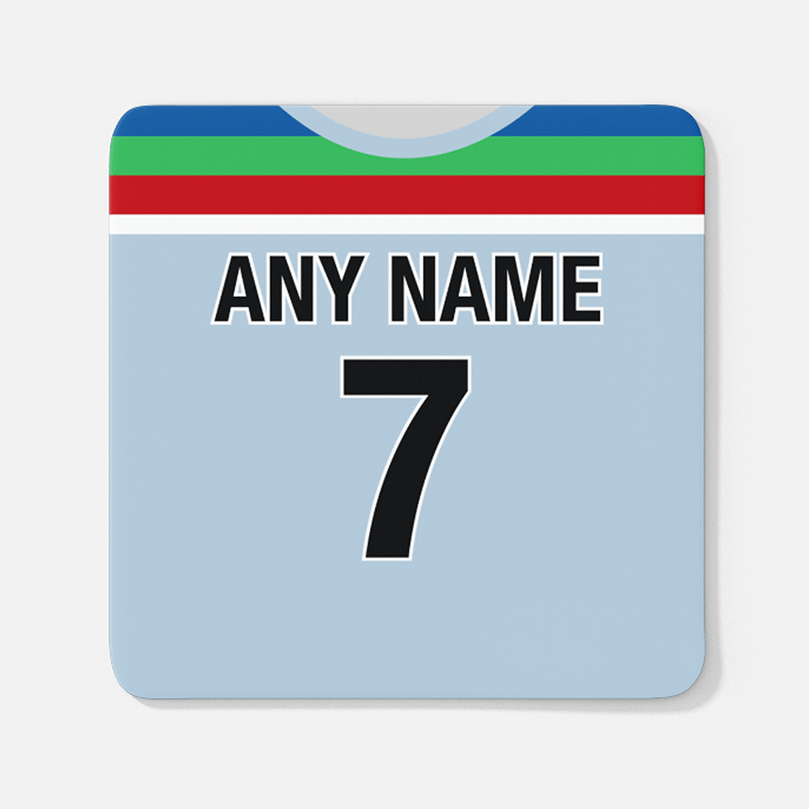 England Retro Style Home Kit Shirt Inspired Colours for Personalised Football Coaster with optional Mug. Perfect item for the England fan.