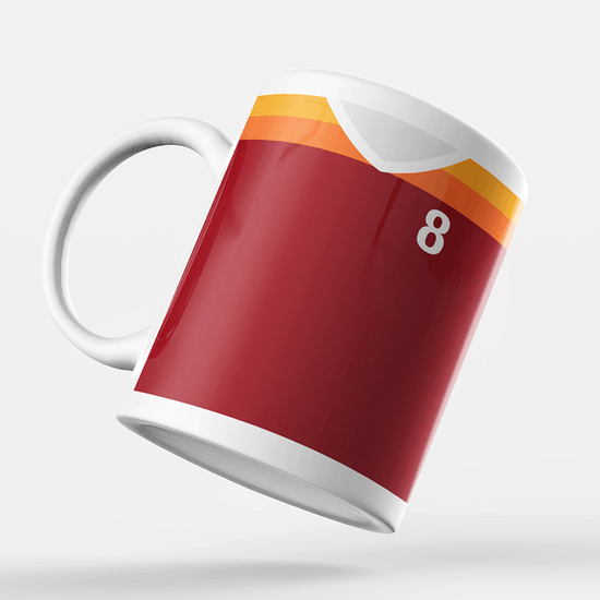 Roma Retro Style Home Kit Shirt Inspired Colours for Personalised Football Mug with optional Coaster.