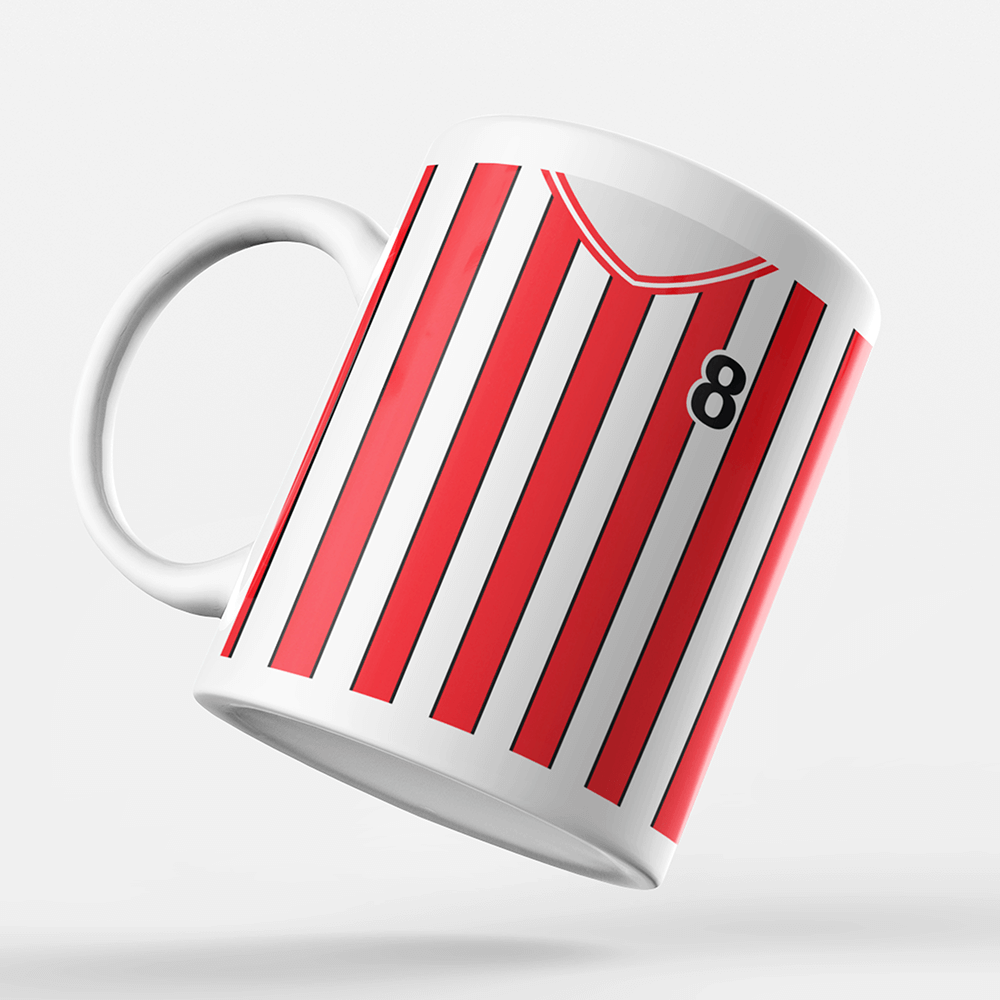 Sheffield United Retro Style Home Kit Shirt Inspired Colours for Personalised Football Mug with optional Coaster.