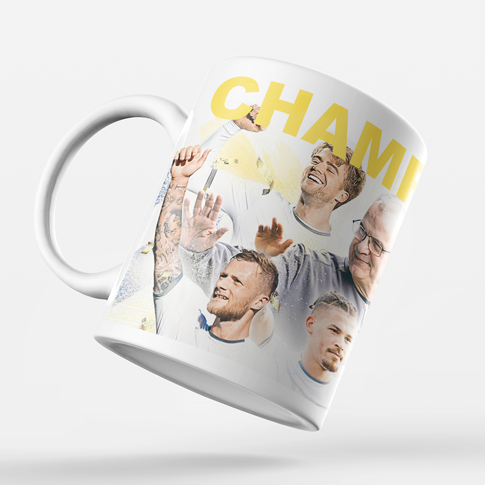 Leeds 2019/2020 Champions Inspired Colours for Personalised Football Mug with optional Coaster. Perfect item for The Peacocks fan.