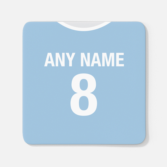 Manchester City Retro Style Home Kit Shirt Inspired Colours for Personalised Football Coaster with optional Mug.