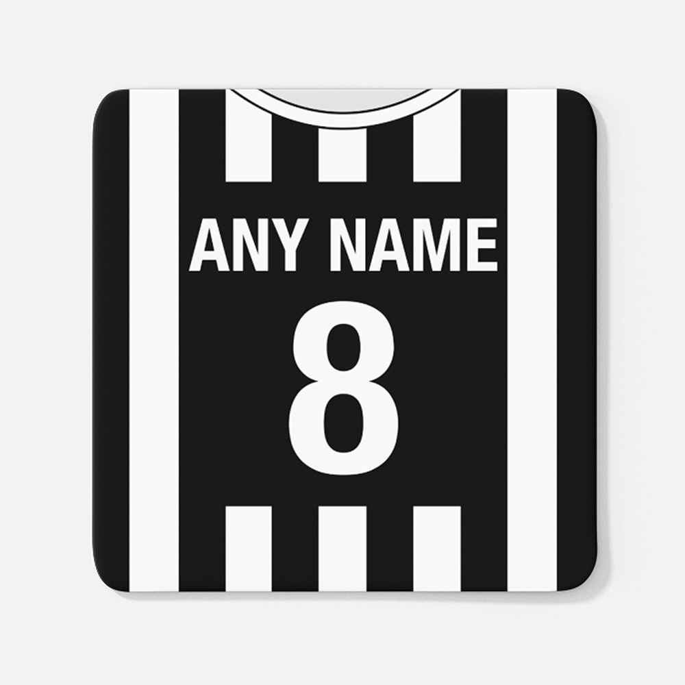 Juventus Retro Style Home Kit Shirt Inspired Colours for Personalised Football Coaster with optional Mug.