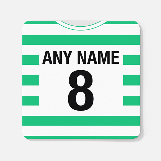 Sporting Lisbon Retro Style Home Kit Shirt Inspired Colours for Personalised Football Coaster with optional Mug. Perfect item for the Leões fan.