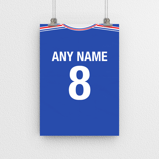 France Retro Home Kit Shirt Inspired Colours for Personalised Football Poster Print.