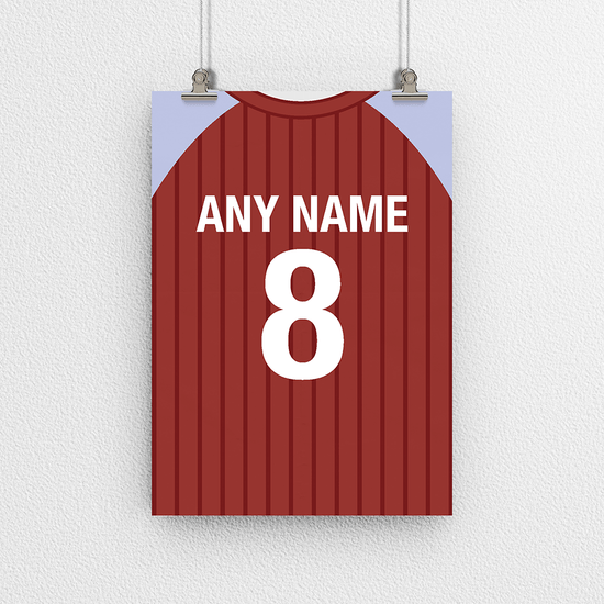 Aston Villa Retro Home Kit Shirt Inspired Colours for Personalised Football Poster Print.