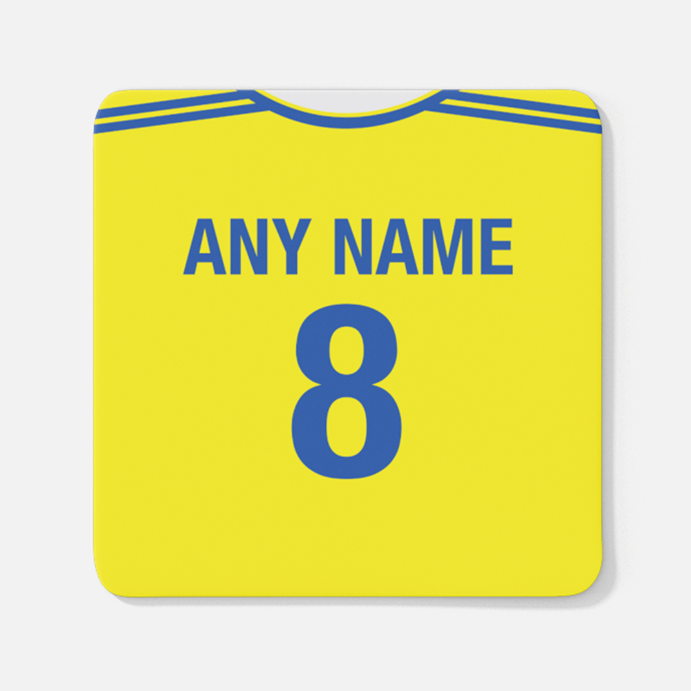 Romania Retro Style Home Kit Shirt Inspired Colours for Personalised Football Coaster with optional Mug.