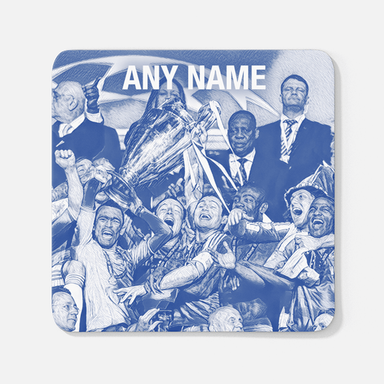 Chelsea 2011/2012 Champions of Europe Inspired Colours for Personalised Football Coaster with optional Mug. Perfect item for The Blues fan.