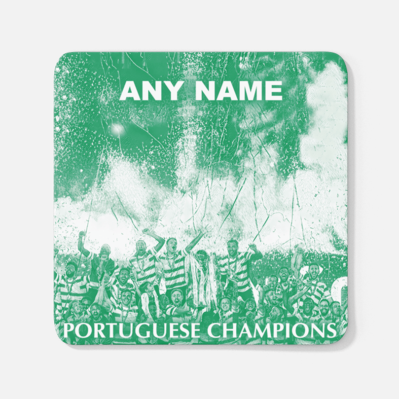 Sporting CP Lisbon 2020/2021 Portuguese Champions Inspired Personalised Football Coaster with optional Mug. Perfect item for the Leões fan.