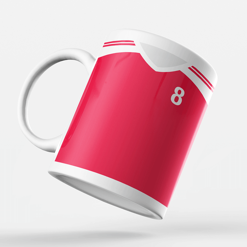 Denmark Retro Style Home Kit Shirt Inspired Colours for Personalised Football Mug with optional Coaster. Perfect item for the Danish Dynamite fan.