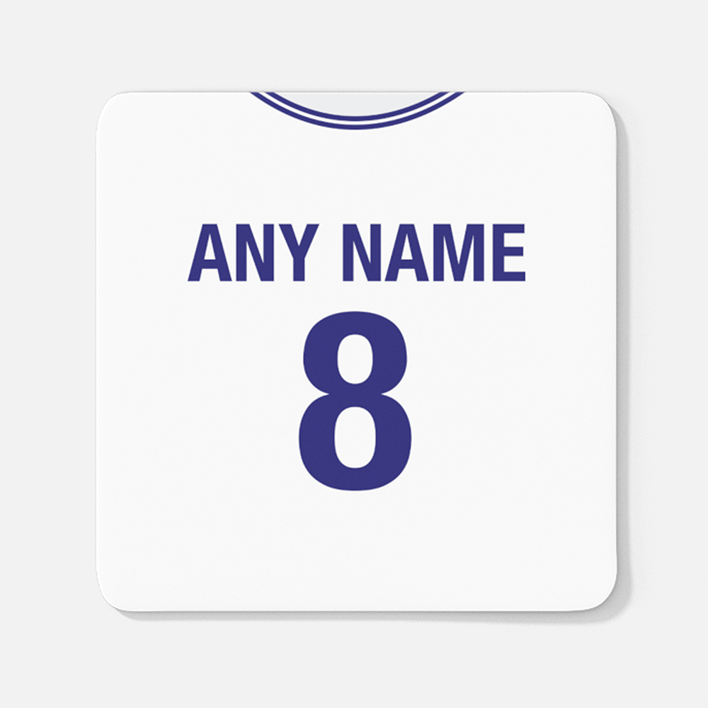 Tottenham City Retro Style Home Kit Shirt Inspired Colours for Personalised Football Coaster with optional Mug.