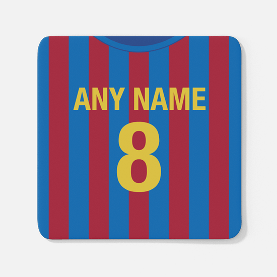 Barcelona Retro Style Home Kit Shirt Inspired Colours for Personalised Football Coaster with optional Mug.