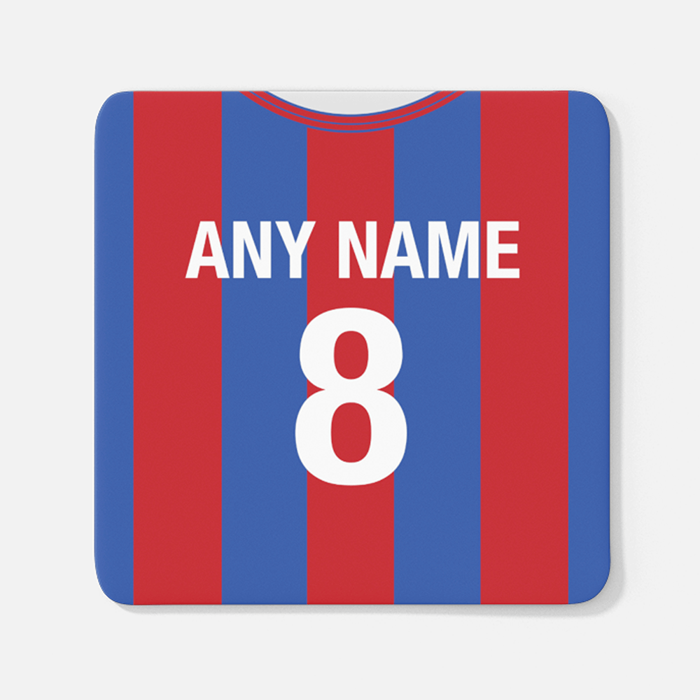 Crystal Palace Retro Style Home Kit Shirt Inspired Colours for Personalised Football Coaster with optional Mug.