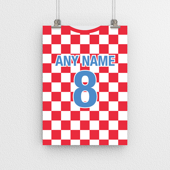 Croatia Retro Home Kit Shirt Inspired Colours for Personalised Football Poster Print. Perfect item for the Vatreni fan.