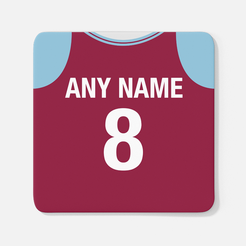 West Ham Retro Style Home Kit Shirt Inspired Colours for Personalised Football Coaster with optional Mug.