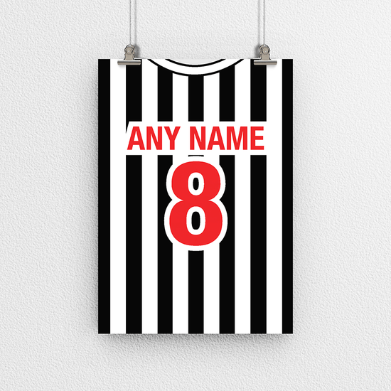 Newcastle Retro Home Kit Shirt Inspired Colours for Personalised Football Poster Print.