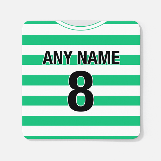 Celtic Retro Style Home Kit Shirt Inspired Colours for Personalised Football Coaster with optional Mug.