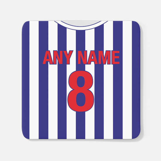 West Bromwich Albion Retro Style Home Kit Shirt Inspired Colours for Personalised Football Coaster with optional Mug.