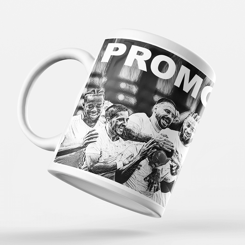 Fulham 2019/2020 Promoted Champions Inspired Colours for Personalised Football Mug with optional Coaster. Perfect item for The Cottagers fan.