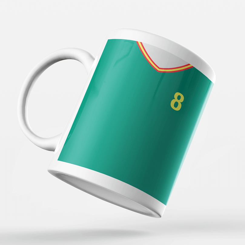 Senegal Retro Style Home Kit Shirt Inspired Colours for Personalised Football Mug with optional Coaster.