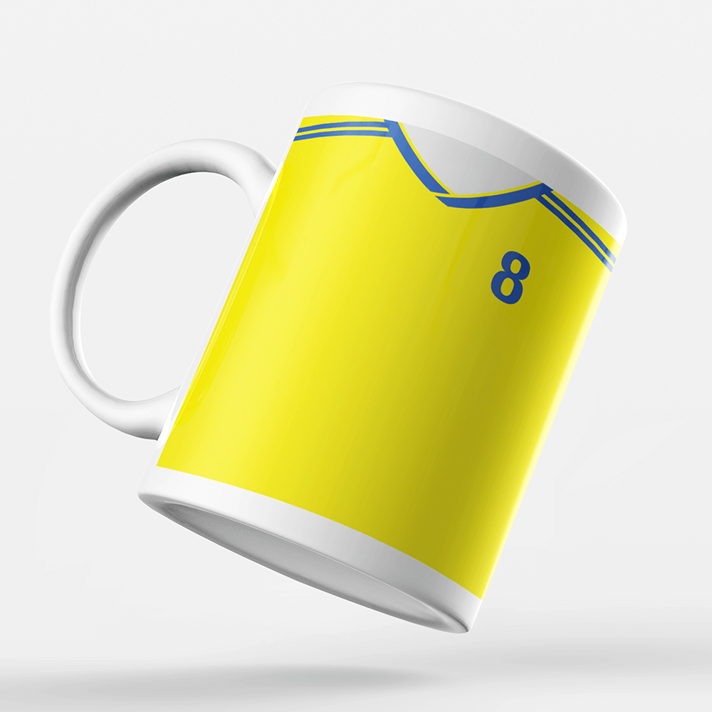 Romania Retro Style Home Kit Shirt Inspired Colours for Personalised Football Mug with optional Coaster.