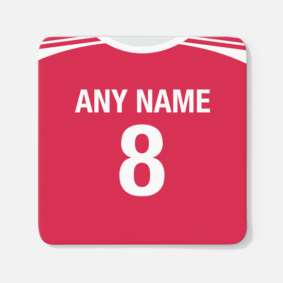 Denmark Retro Style Home Kit Shirt Inspired Colours for Personalised Football Coaster with optional Mug. Perfect item for the Danish Dynamite fan.