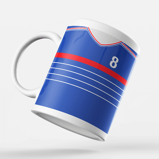 France Retro Style Home Kit Shirt Inspired Colours for Personalised Football Mug with optional Coaster.