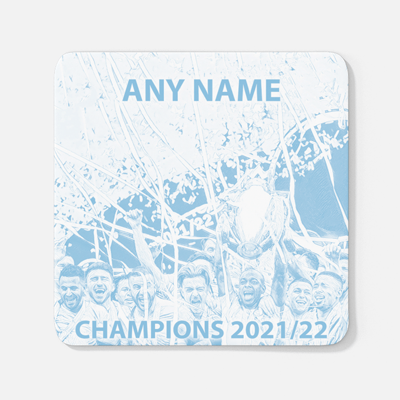 Manchester City 2021/2022 Champions Inspired 'Personalised' Football Coaster With Optional Mug Set