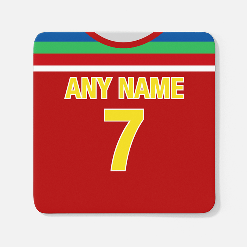 Zimbabwe Retro Style Home Kit Shirt Inspired Colours for Personalised Football Coaster with optional Mug. Perfect item for the Chevrons fan.